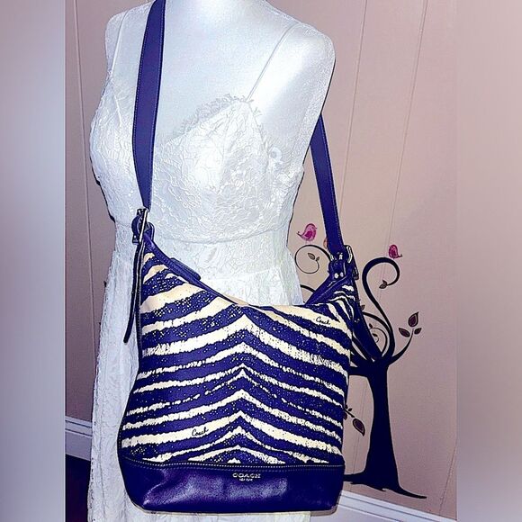 Coach Purple Zebra patterned Royal Purple canvas/leather crossbody. Like new. - Picture 1 of 10